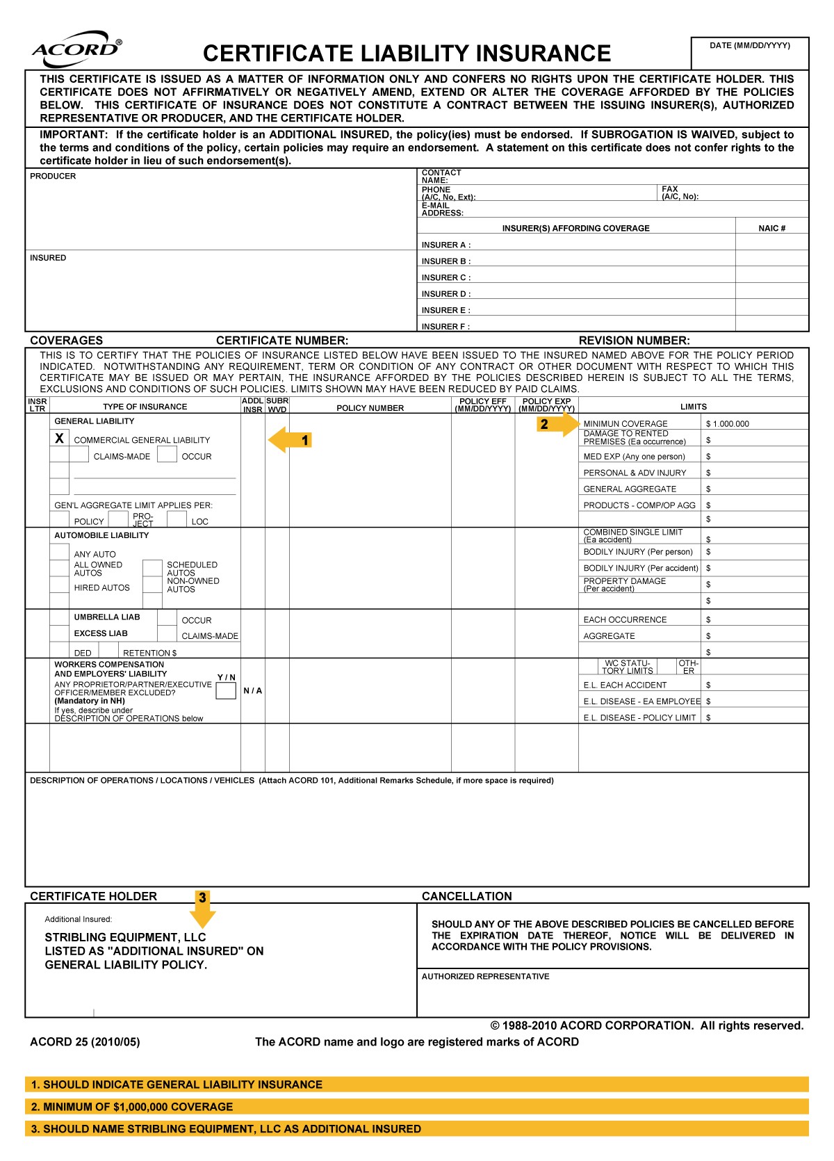 Rental Insurance Guide Stribling Equipment LLC Business Certificate Template