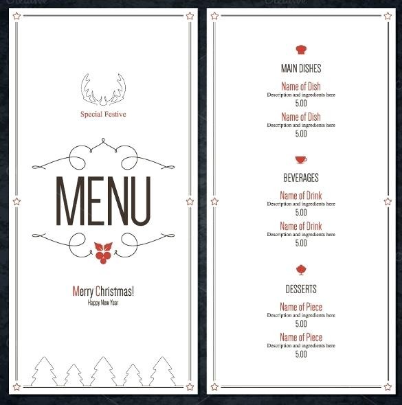 Restaurant Brochure Menu Template Holiday Background And Design Free Blank Christmas