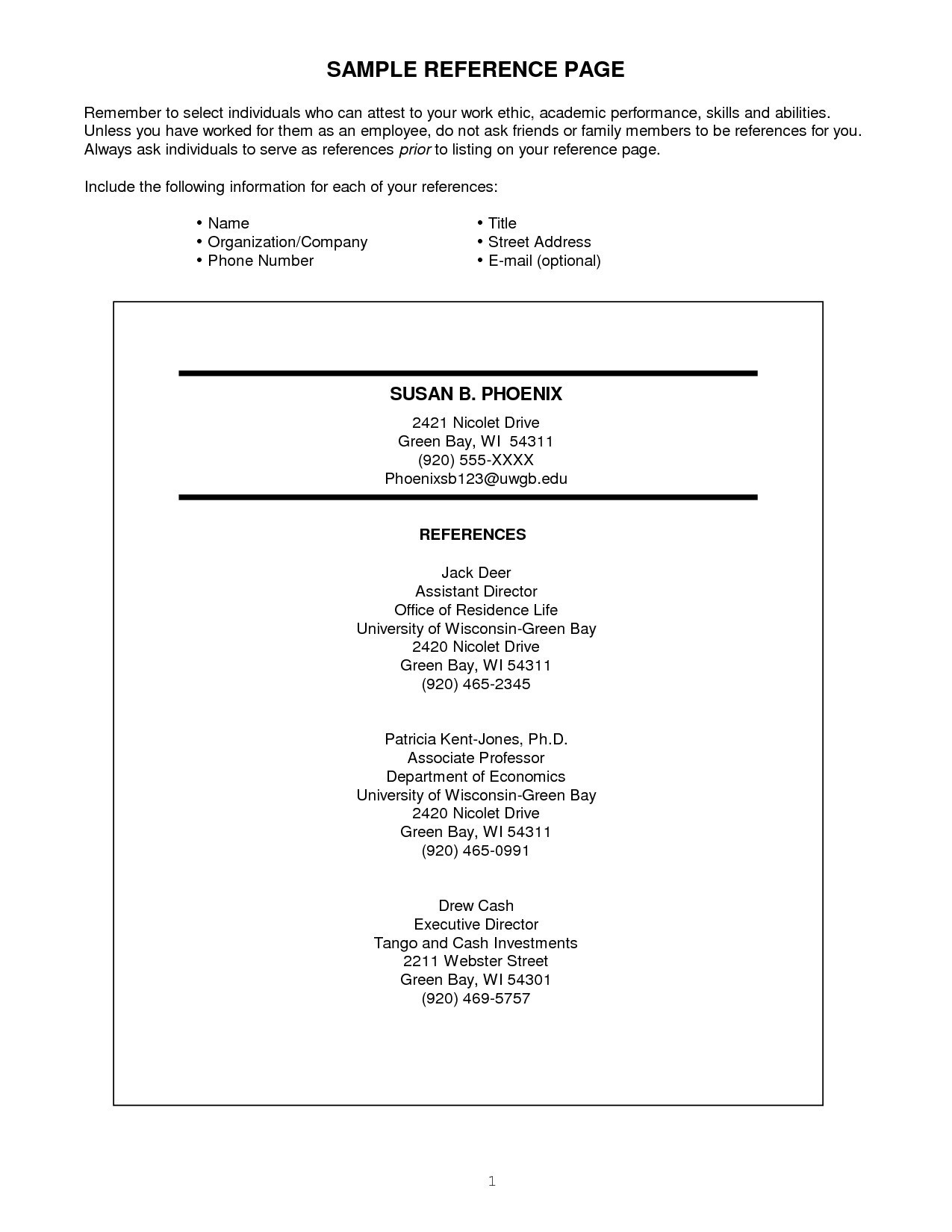 Resume References Template Inspirational Basic Professional