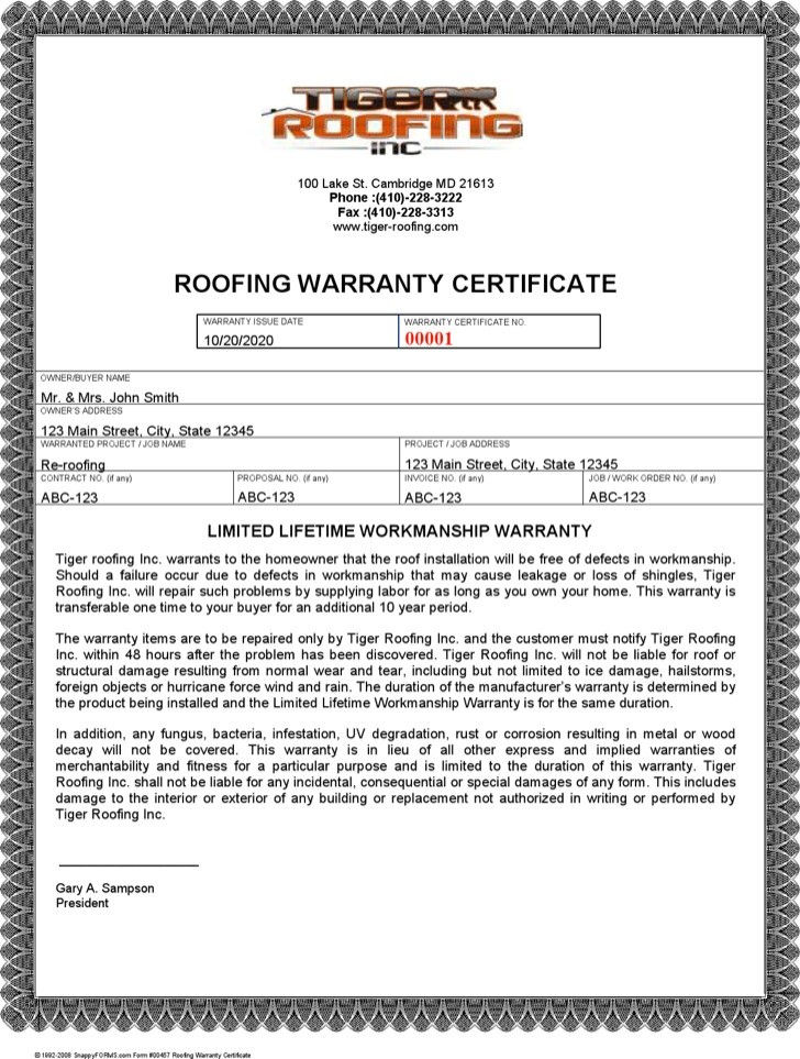 Roof Certification Form Complete Certificate Sc 1 St