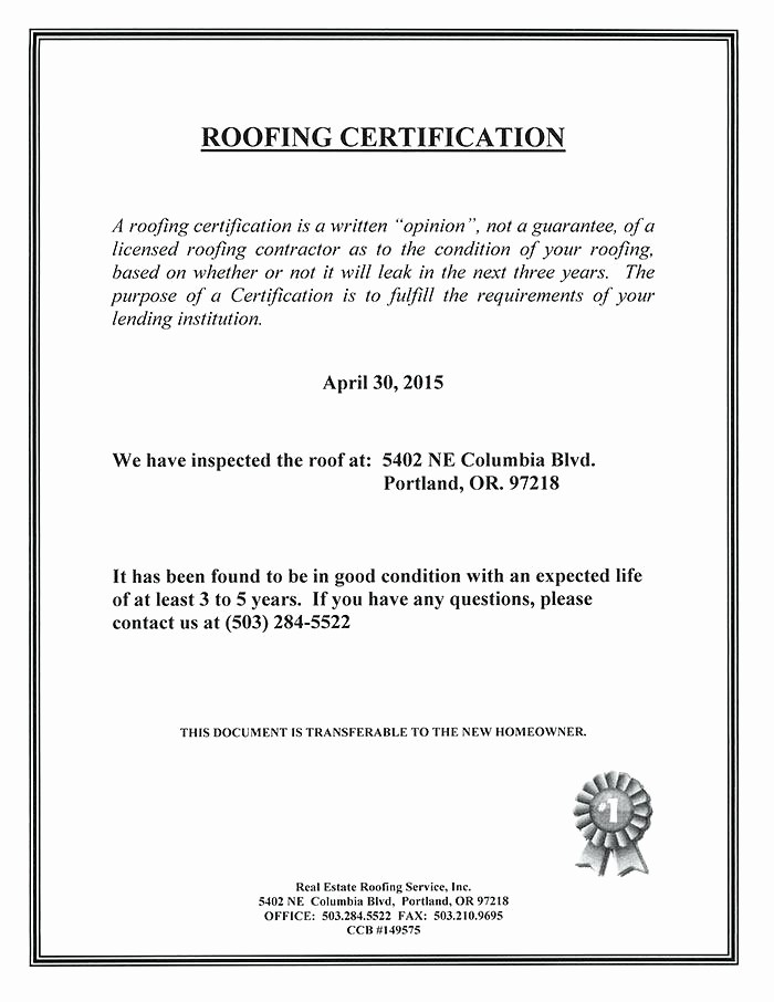 Roofing Certificate Of Completion Template Elegant Roof Certification
