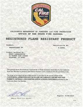 Rosco Roscoflamex SF Flame Retardant Certificate CA Fire Sample