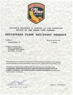 Rosco Roscoflamex SF Flame Retardant Certificate CA Fire Template