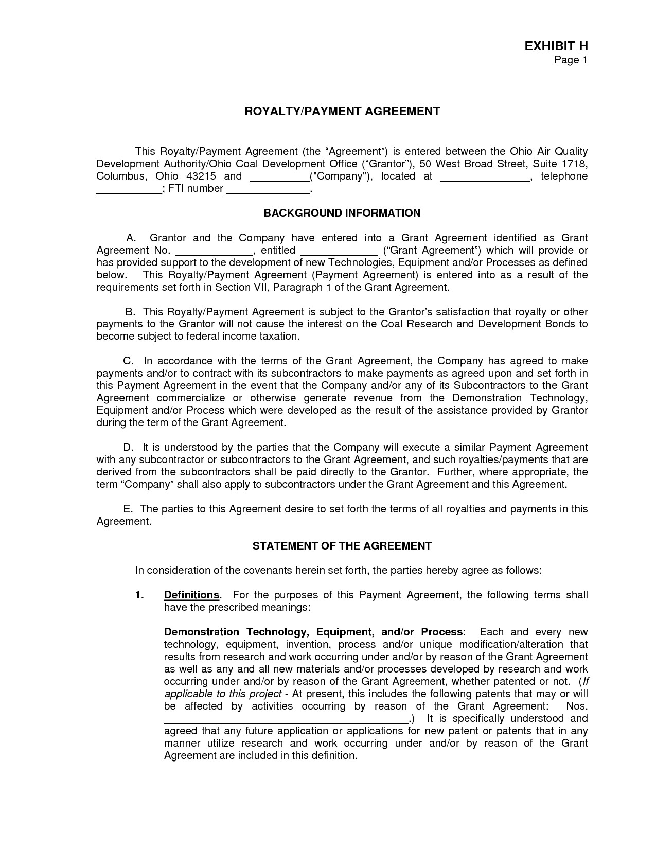 Royalty Agreement PDF By Oly19302 Contract Financing Template
