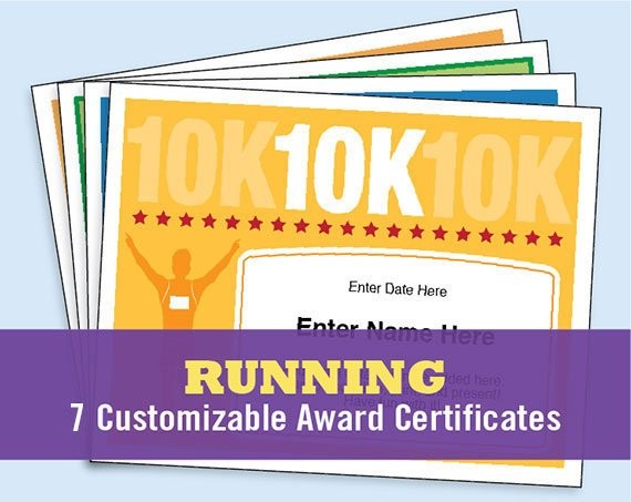 Running Certificates Pack Runner Award 5k 10k Fun Run One Etsy Cross Country