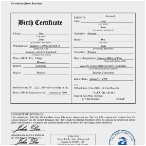 Russian Birth Certificate Translation Template Best