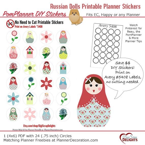 Russian Dolls Matryoshka Printable Planner Stickers Nested Etsy Avery Label Clip