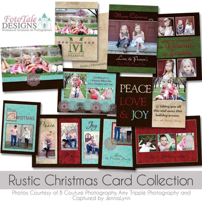 Rustic Christmas Holiday Card Collection Digital Custom Photoshop Templates
