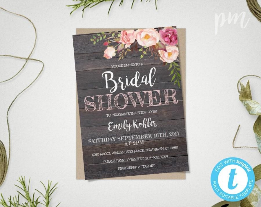 Rustic Floral Bridal Shower Invitation Template Printable Download