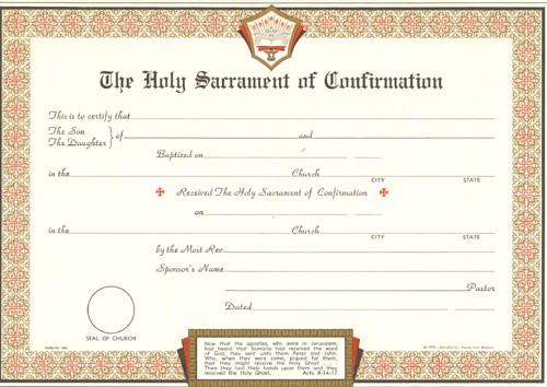 Sacco Company Confirmation CONFIRMATION CERTIFICATE BILINGUAL Catholic Certificate