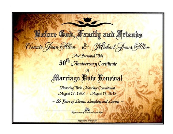 Sacred Golden Shimmer Marriage Vow Renewal Certificate 50th Wedding Anniversary