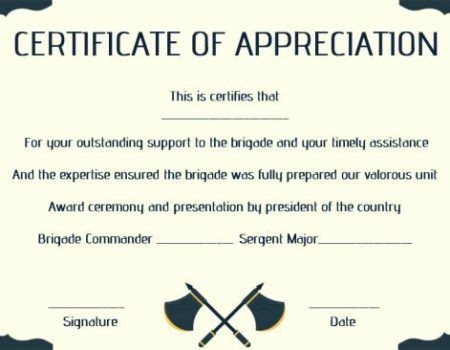 Salvation Army Appreciation Certificate