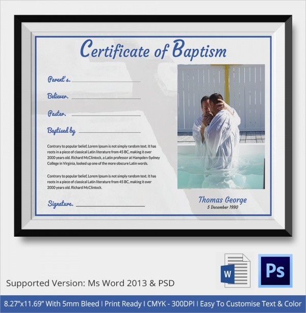 Sample Baptism Certificate 20 Documents In PDF WORD PSD