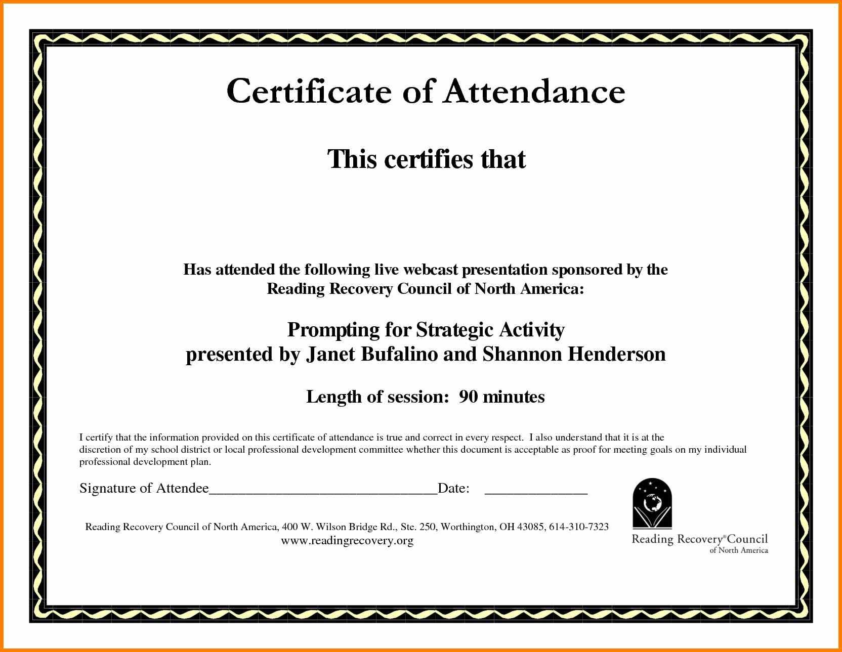 Sample Certificate Of Attendance Template Ukran Agdiffusion Com Blank