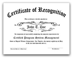 Sample Certificate Of Recognition Awards Zrom Tk Custom