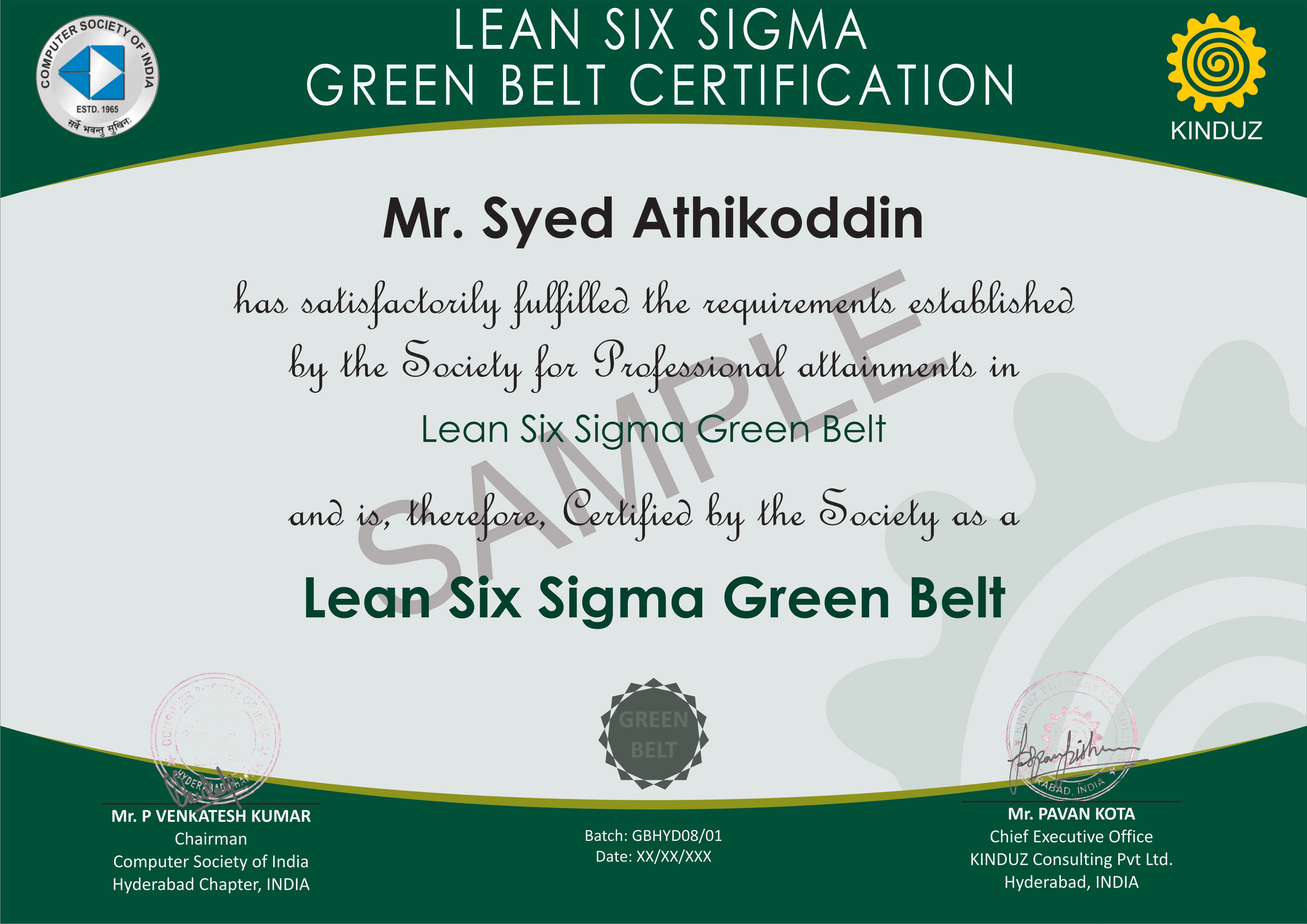 Sample Certificates Lean Six Sigma India Green Belt Certificate Template