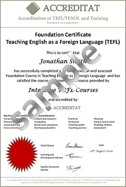 Sample Certificates TEFL TESOL Students ACCREDITAT Tefl Certificate