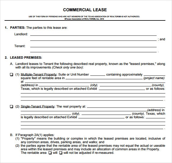 Sample Commercial Lease Agreement 7 Example Format Free