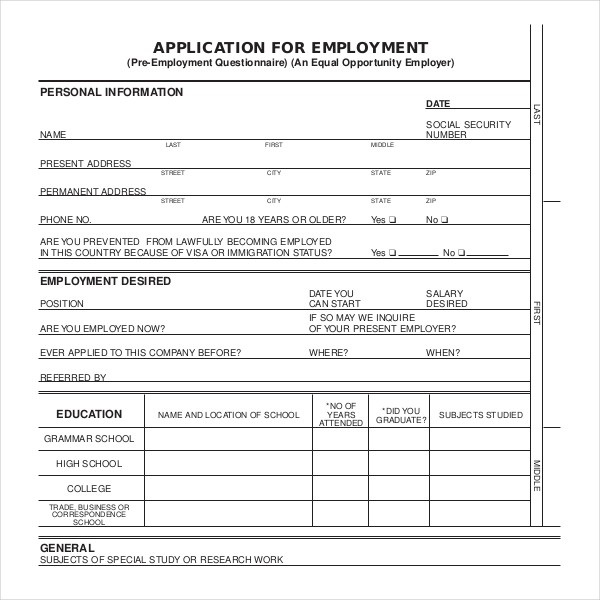Sample Employment Application Forms 12 Free Documents In PDF Doc Downloadable