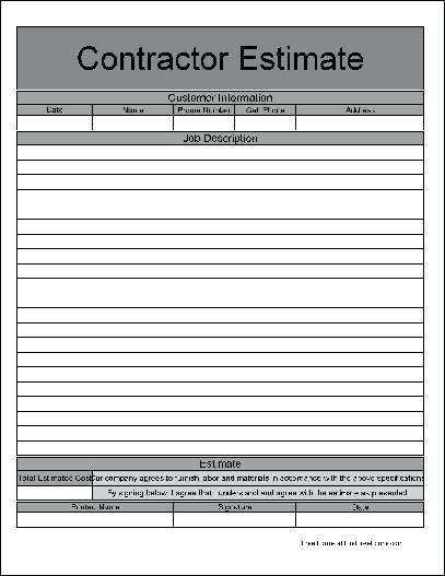 Sample Estimate Forms For Contractors Zrom Tk Free Construction Template Pdf