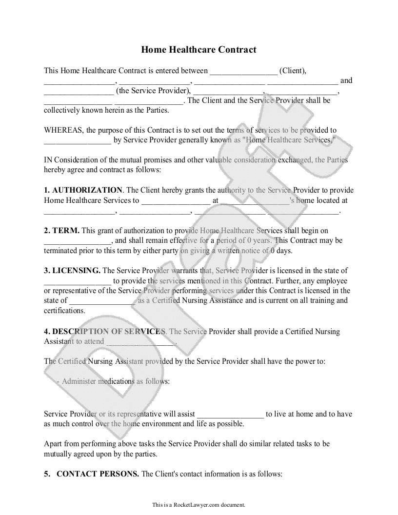 Sample Home Health Care Contract Form Template Forms Pinterest Caregiver Agreement