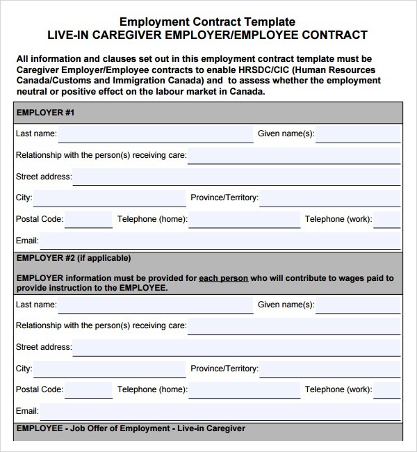Sample Of Live In Caregiver Contract Form 516