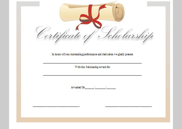 Sample Scholarship Certificate Template Award Free
