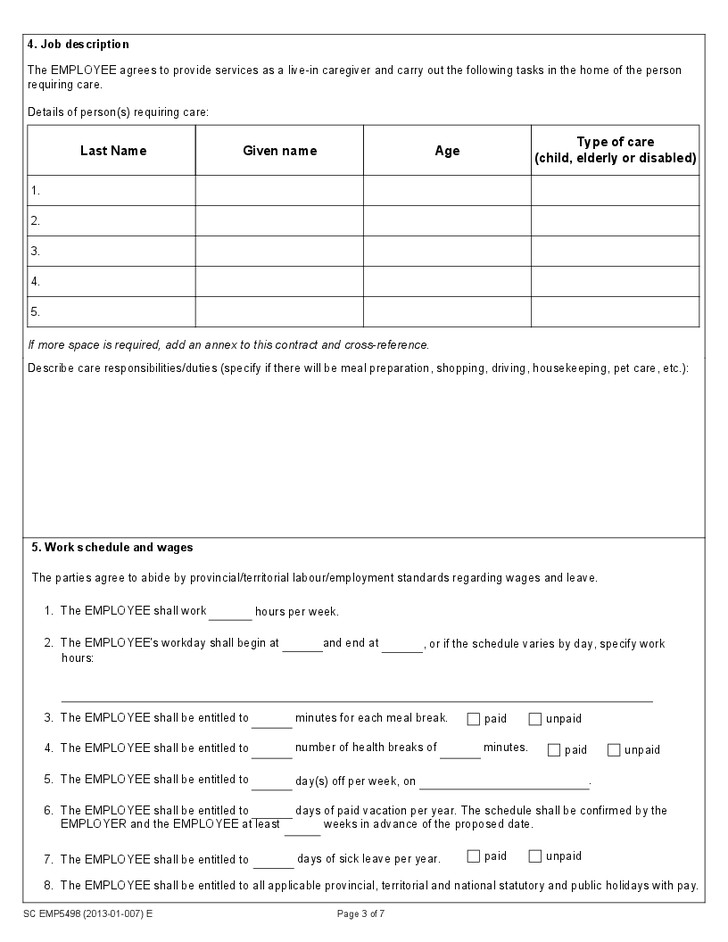 Sample Written Agreement For Paid Caregivers Free Caregiver Contract