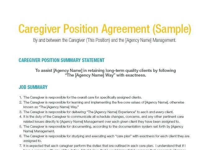 Sample Written Agreement For Paid Caregivers Live In Caregiver