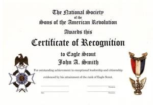 SAR Eagle Scout Certificates Massachusetts Society Certificate Template
