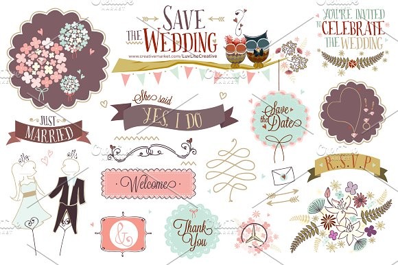 Save The Wedding Hand Drawn Vector Illustrations Creative Market Free