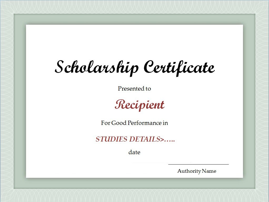 Scholarship Template Certificate Excel Xlts Recommendation Letter Formats For Certificates