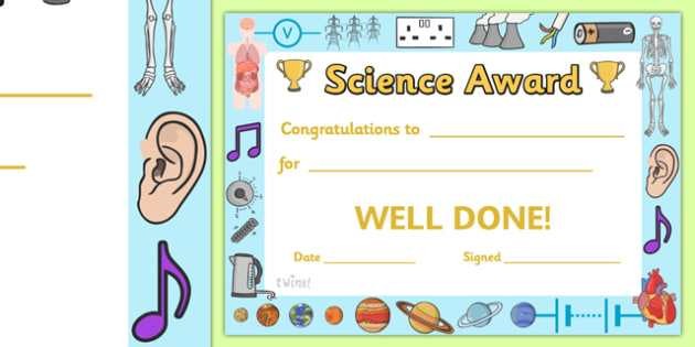 Science Award Certificate Super Scientist Certificates
