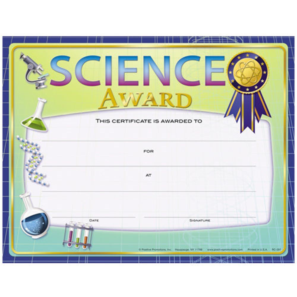Science Award Foil Stamped Certificates STEM Positive Promotions Stem Certificate