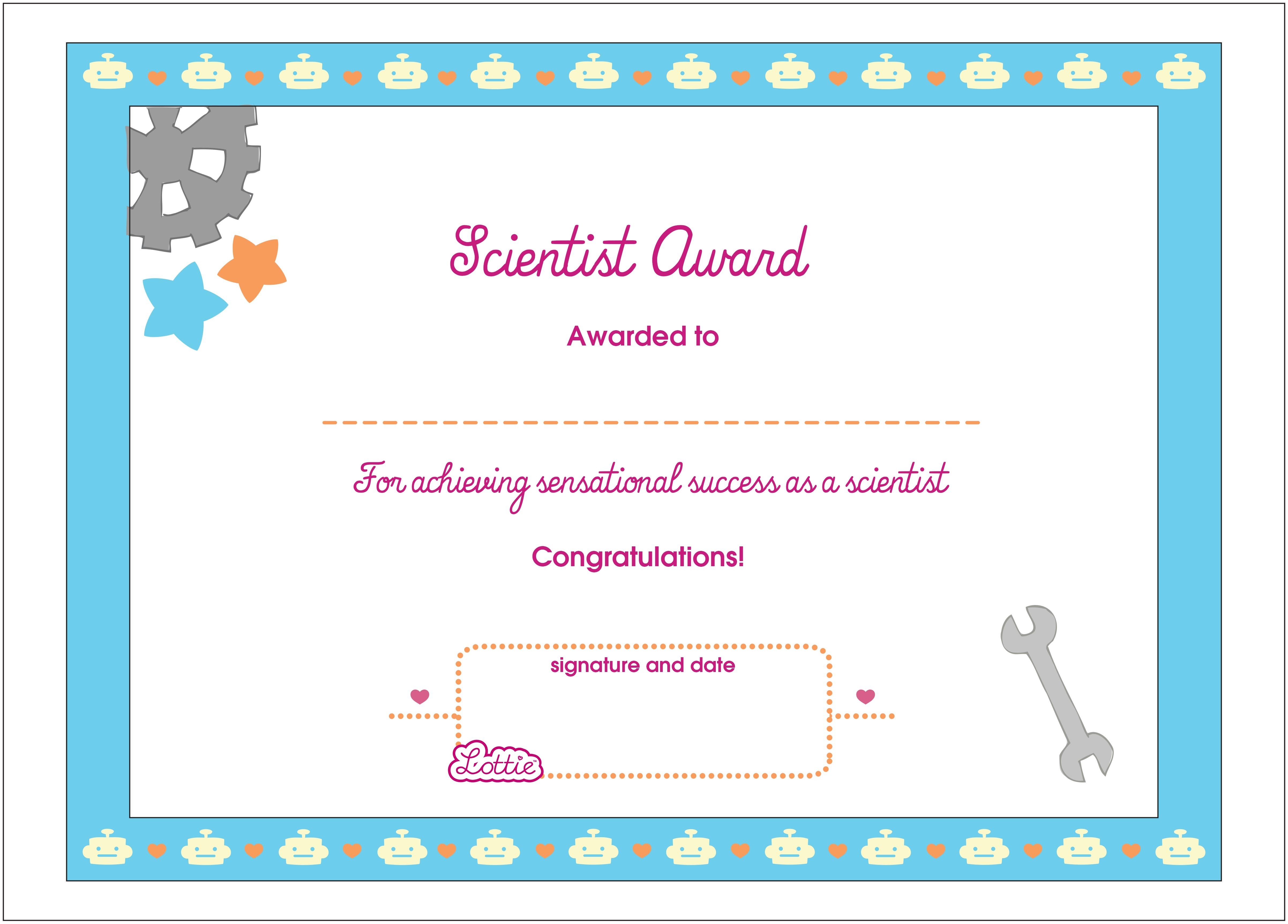 Science Printable Award Certificate Lottie Dolls Certificates