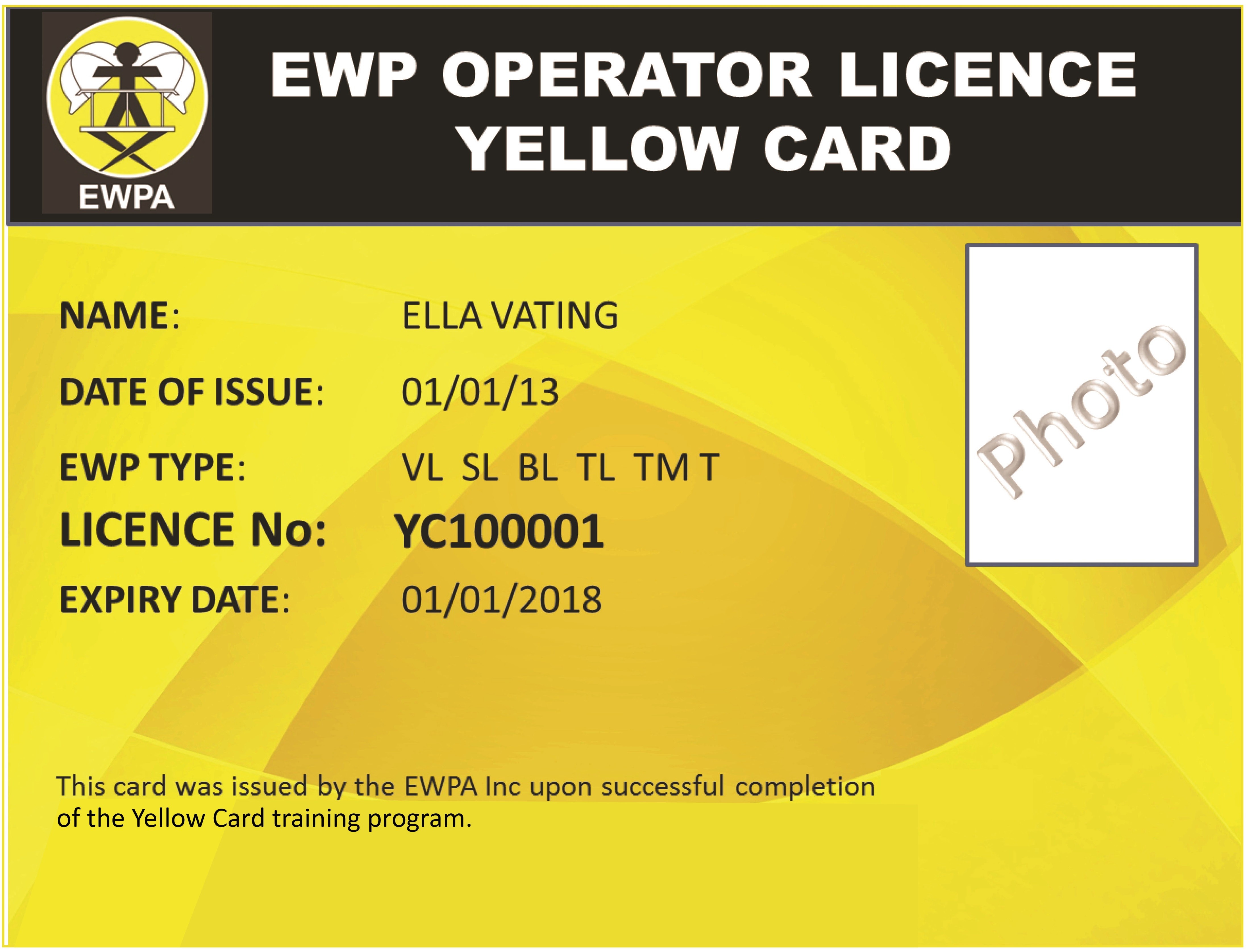 Scissor Lift Certification Card Template