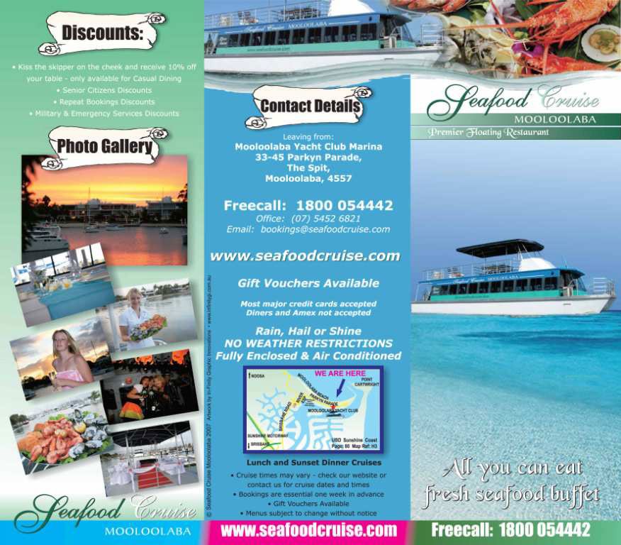 Seafood Cruise Mooloolaba Sunshine Coasts Premier Floating Ship Brochure Samples