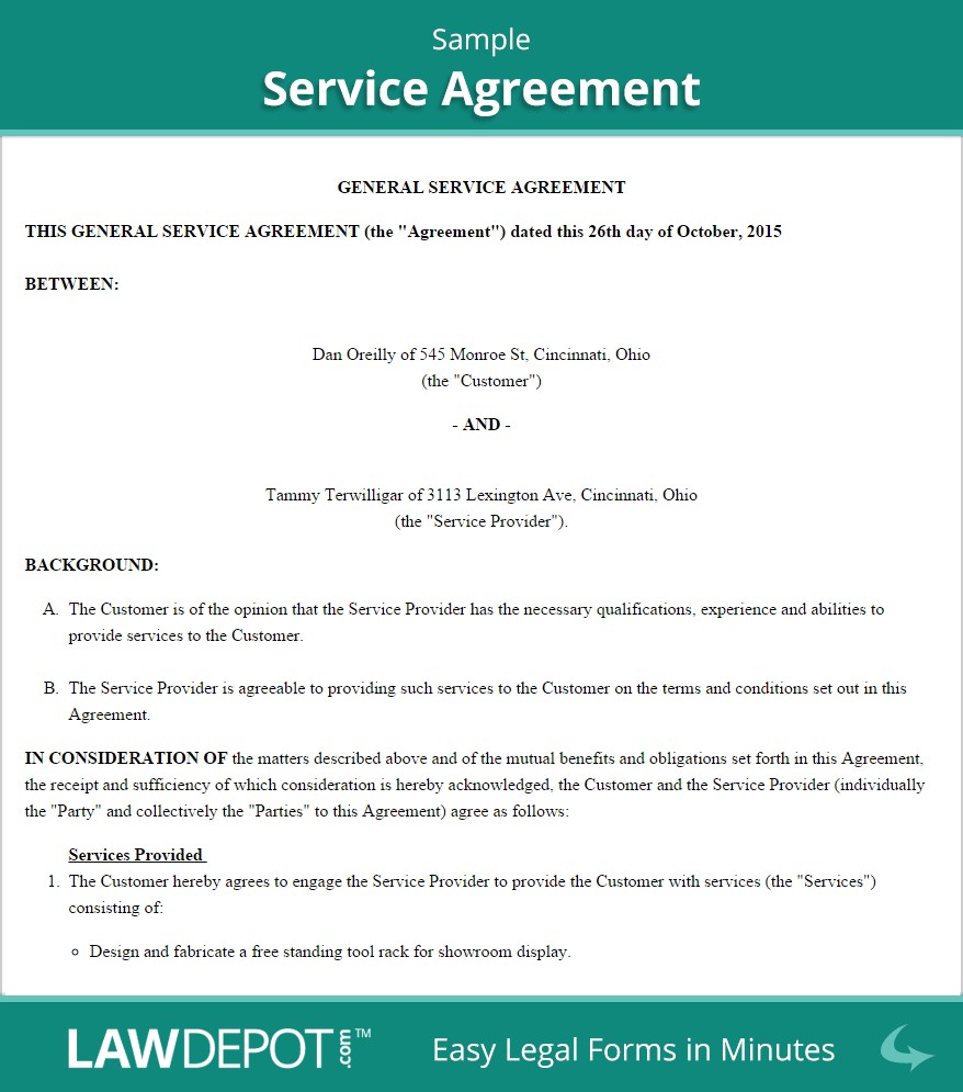 Service Agreement Form Free Contract Template US LawDepot Contractor Canada