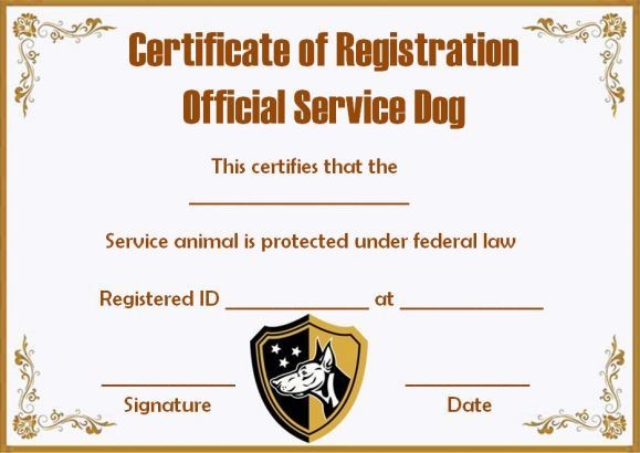 Service Dog Certificate Template Com Animal