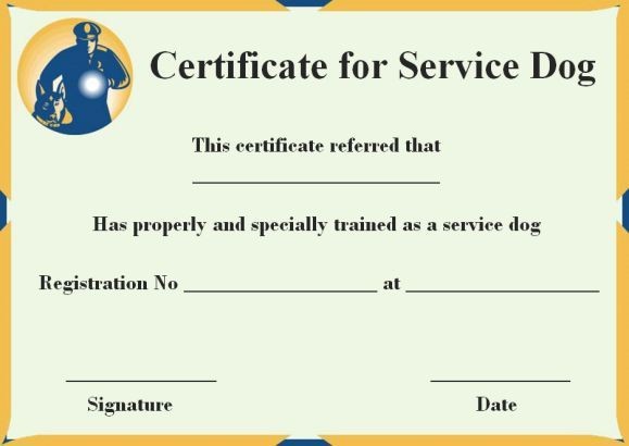 Service Dog Certificate Templates Free Training
