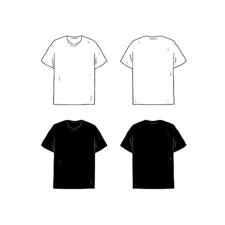 Set Of Blank T Shirt Design Template Hand Drawn Vector Illustration