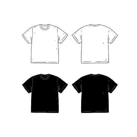 Set Of Blank T Shirt Design Template Hand Drawn Vector Illustration Front And