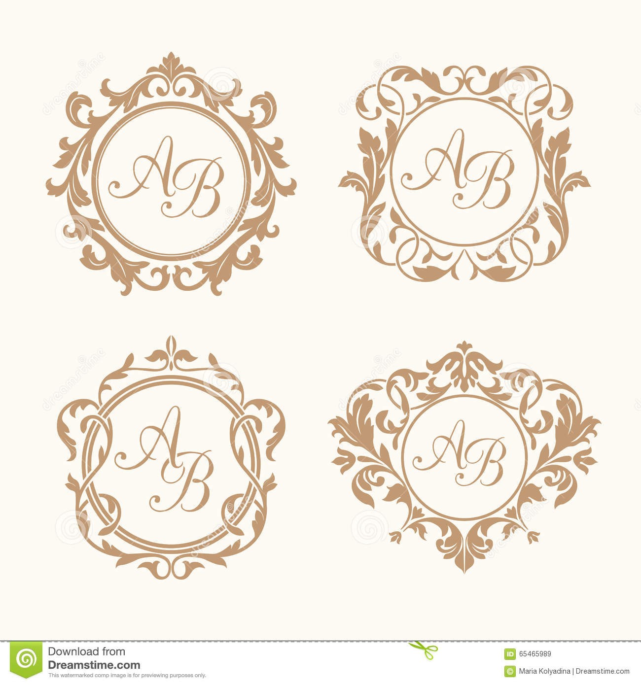 Set Of Elegant Floral Monograms Stock Vector Illustration Cute Monogram Free Download