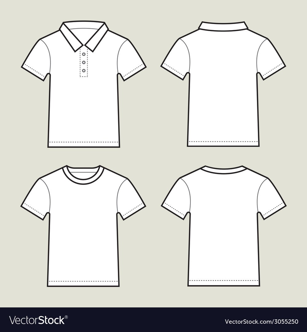 Set Of White T Shirt Templates Front And Back Vector Image Outline