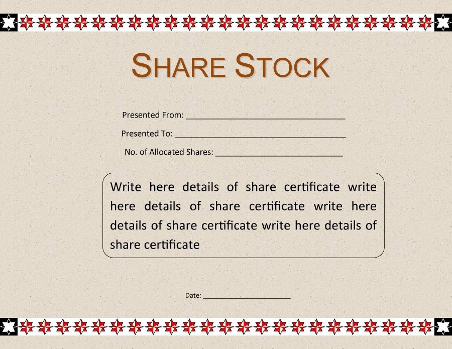 Share Certificate Template Microsoft Word Free Stock