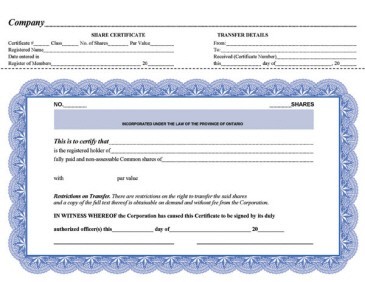 Share Certificates For Ontario Certificate Template Canada