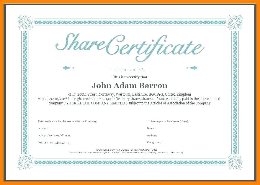 Shareholder Certificate Template Awesome Shareholders Share