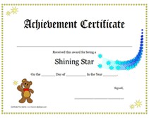 Shining Star Award Certificate Children S Awards Certificates Templates