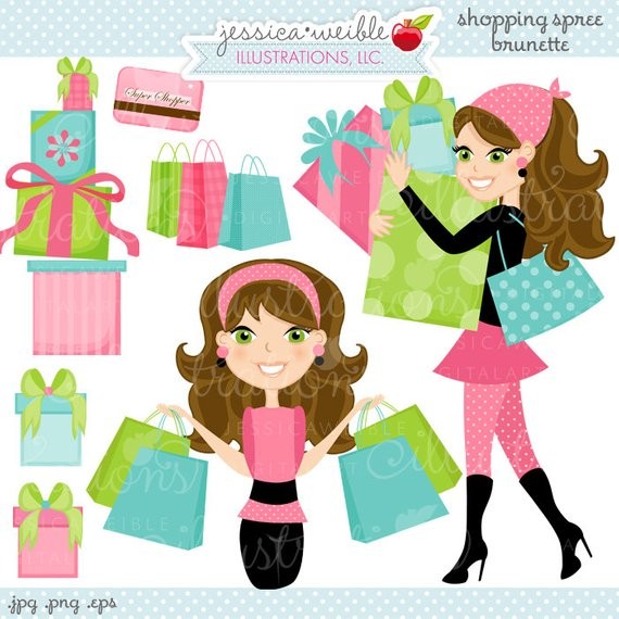 Shopping Spree Brunette Cute Digital Clipart Commercial Use