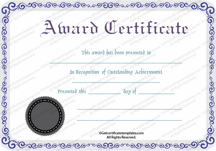 Silver Award Certificate Template Get Templates First Place